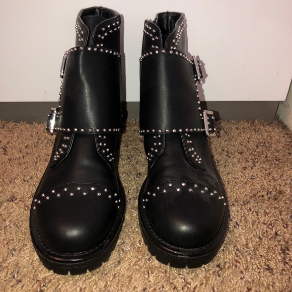 Black leather boots with silver studs. - Picture 1 of 4